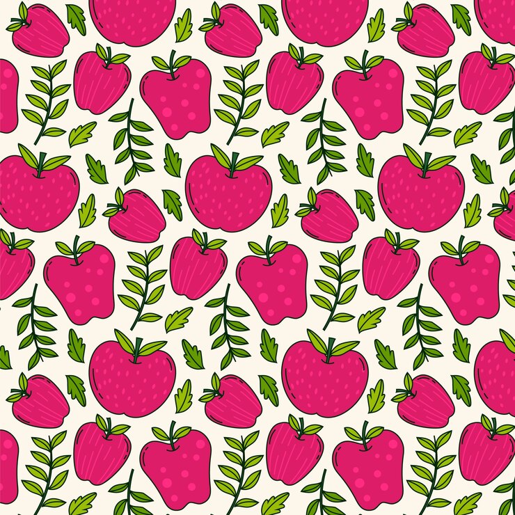 Vector gratuito fondo con patrón de manzana dibujado a mano