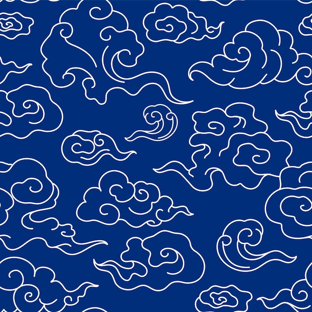 Fondo de patrón de nube transparente azul, vector de ilustración oriental chino