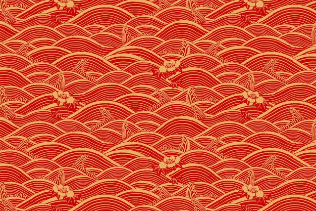 Vector gratuito fondo de patrón de onda de arte chino de oro rojo