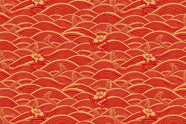 Fondo de patrón de onda de arte chino de oro rojo