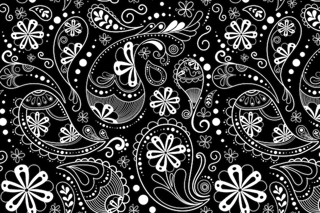 Fondo de patrón de Paisley, ilustración abstracta de mandala en vector negro
