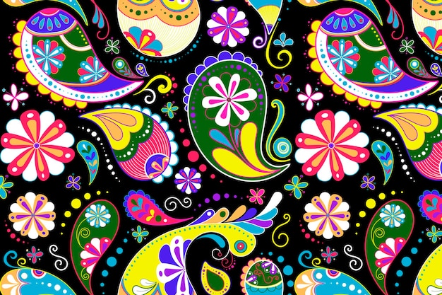 Fondo de patrón de Paisley, ilustración de flor india en vector de diseño colorido