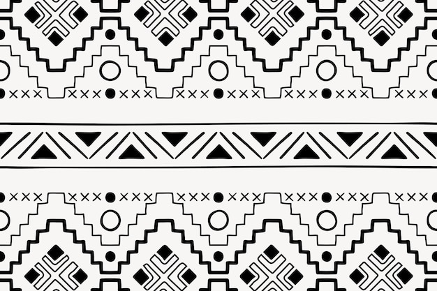 Fondo de patrón tribal, diseño azteca transparente blanco y negro, vector