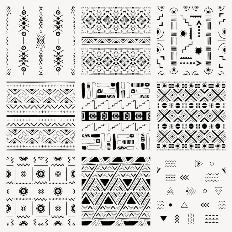 Vector gratuito fondo de patrón tribal, diseño geométrico transparente blanco y negro, conjunto de vectores