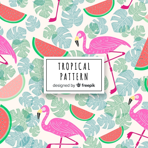 Fondo de patrón tropical con flamingo