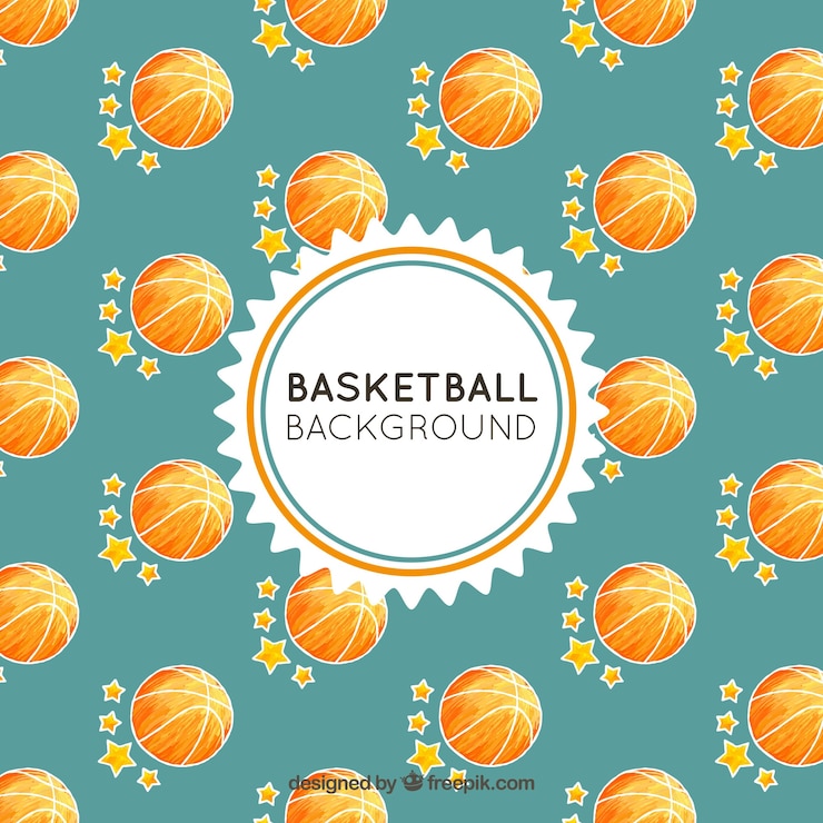 Vector gratuito fondo de pelota de baloncesto con estrellas dibujadas a mano 