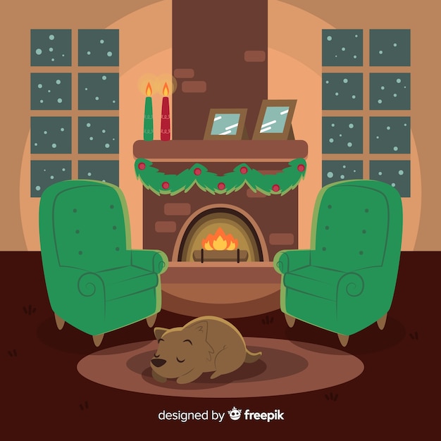 Vector gratuito fondo perro junto a la chimenea