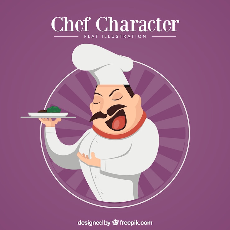 Vector gratuito fondo de personaje de chef presentando su creación 