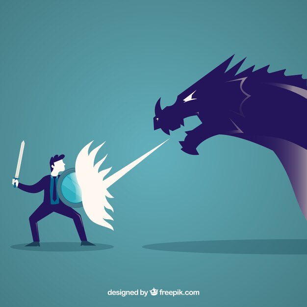 Fondo de personaje de negocios luchando con un dragón