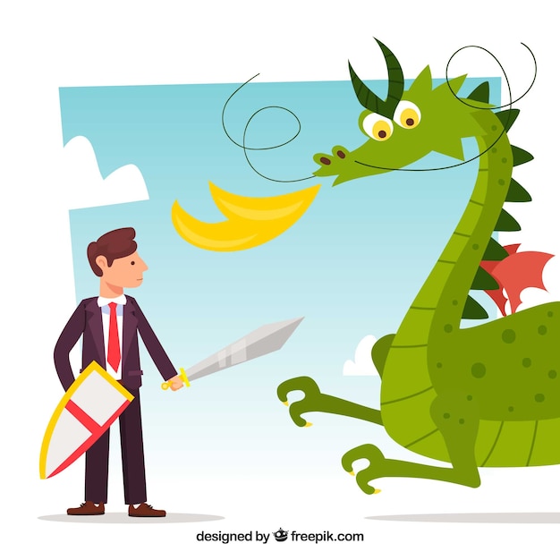 Vector gratuito fondo de personaje de negocios peleando con dragón