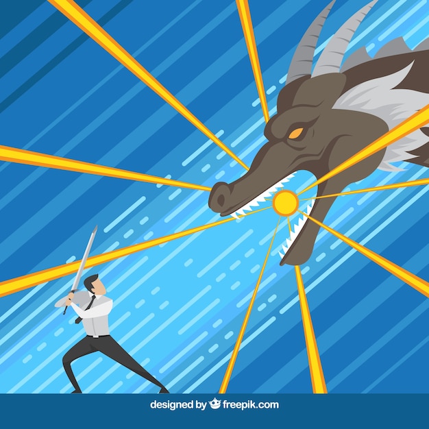 Vector gratuito fondo de personaje de negocios peleando con dragón