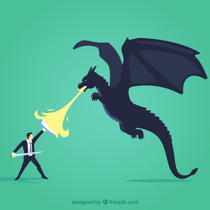 Vector gratuito fondo de personaje de negocios peleando con dragón