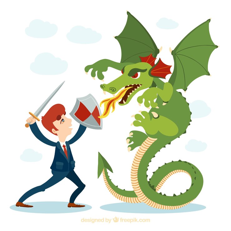 Vector gratuito fondo de personaje de negocios peleando con dragón