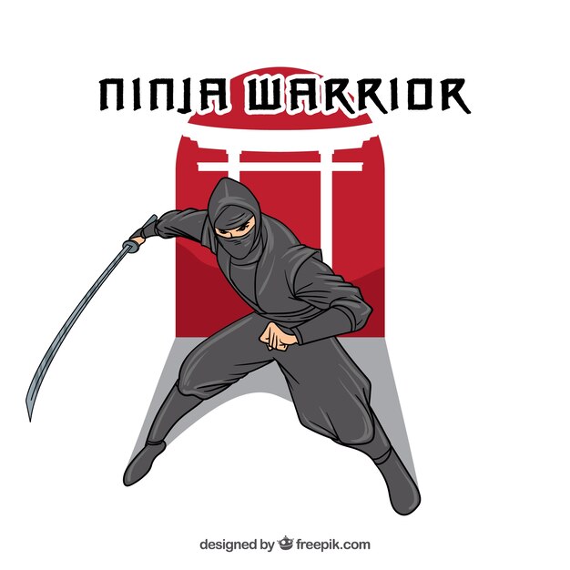 Fondo de personaje de ninja dibujado a mano