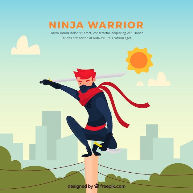 Vector gratuito fondo de personaje de ninja con diseño plano