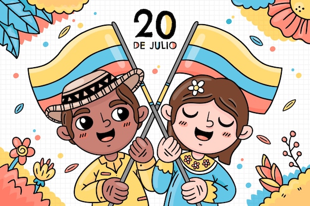 Vector gratuito fondo de personas 20 de julio dibujado a mano