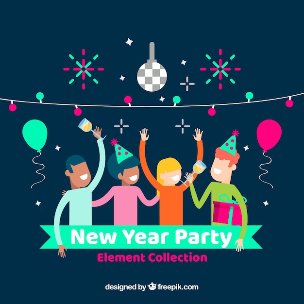 Vector gratuito fondo de personas celebrando año nuevo en diseño plano