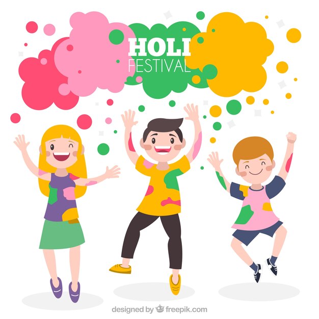 Fondo de personas celebrando el festival holi en estilo plano