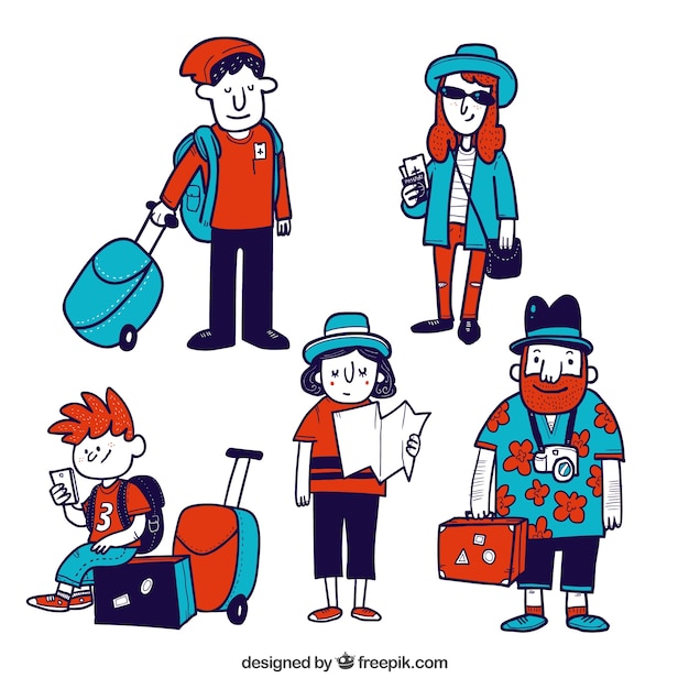 Vector gratuito fondo de personas viajando en estilo hecho a mano