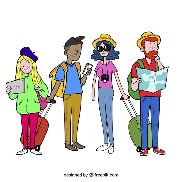 Fondo de personas viajando en estilo hecho a mano
