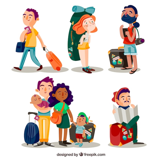 Vector gratuito fondo de personas viajando en estilo hecho a mano