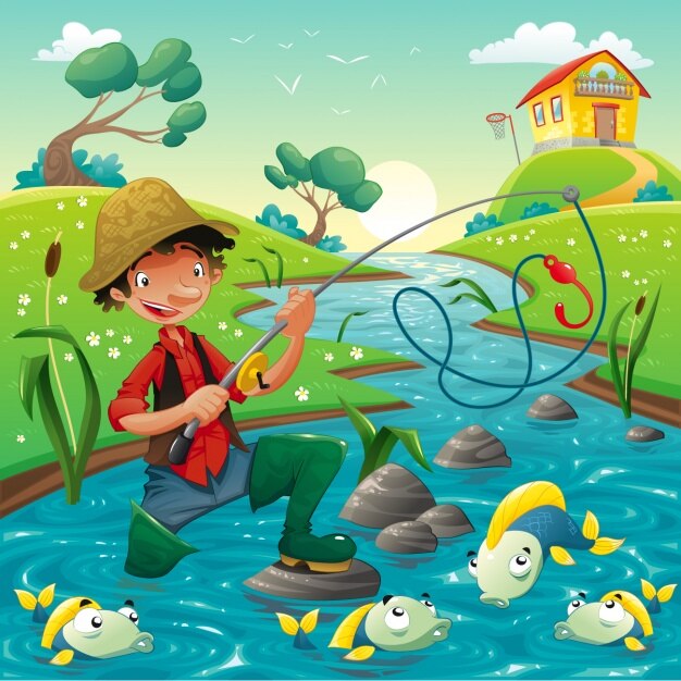Fondo de pescador en el río