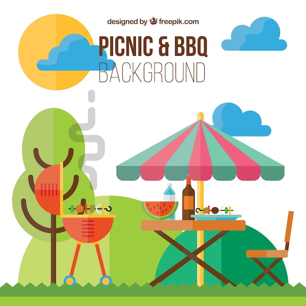 Fondo de picnic y barbacoa en diseño plano