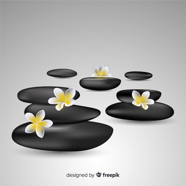 Vector gratuito fondo de piedras de spa realistas con flores