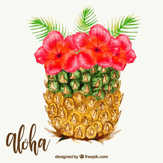 Fondo de piña con flores de acuarela 