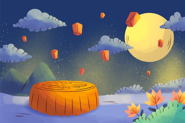 Fondo pintado a mano para la celebración del festival del medio otoño.