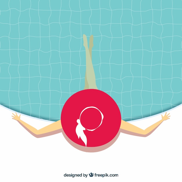 Vector gratuito fondo de piscina y mujer con sombrero