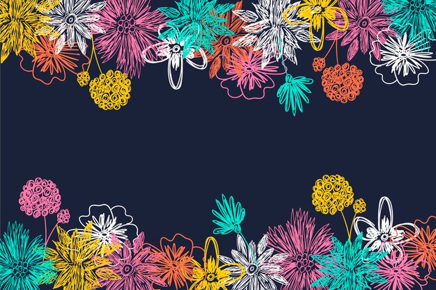 Fondo de pizarra con flores dibujadas a mano