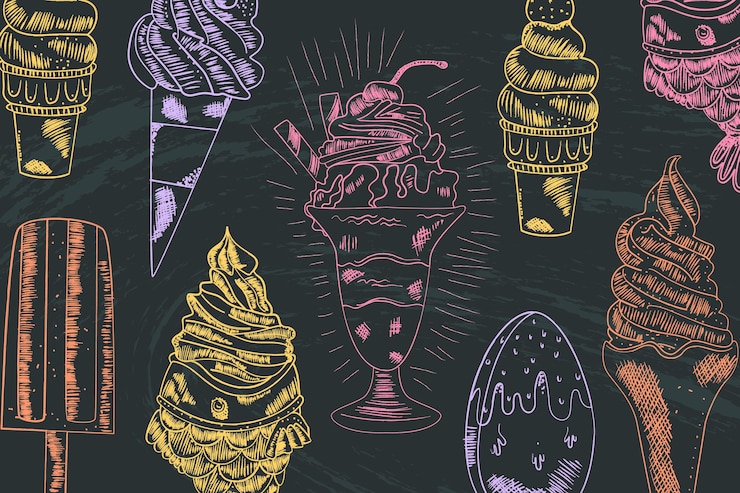 Vector gratuito fondo de pizarra de helado dibujado a mano grabado