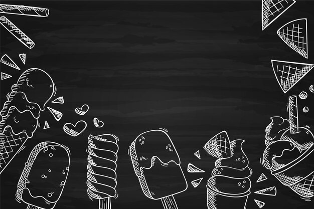 Fondo de pizarra de helado dibujado a mano