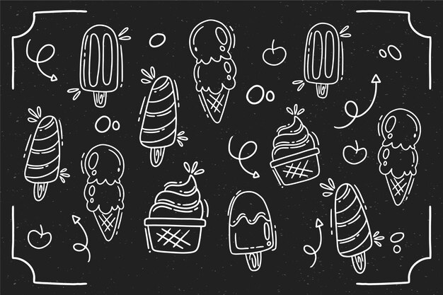 Fondo de pizarra de helado estilo dibujado a mano