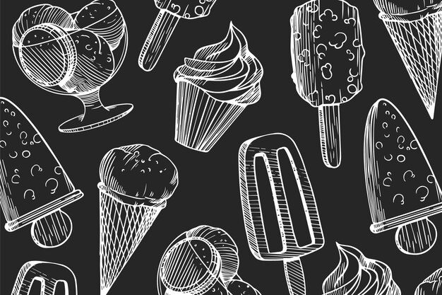 Fondo de la pizarra de helados grabados