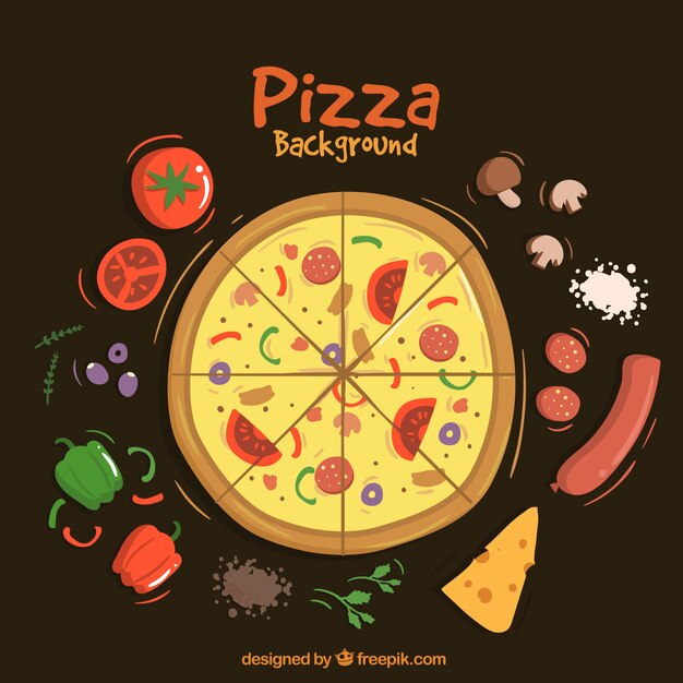 Fondo de pizza con ingredientes 