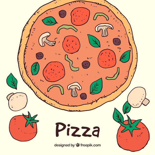 Vector gratuito fondo pizza de tomate dibujada a mano