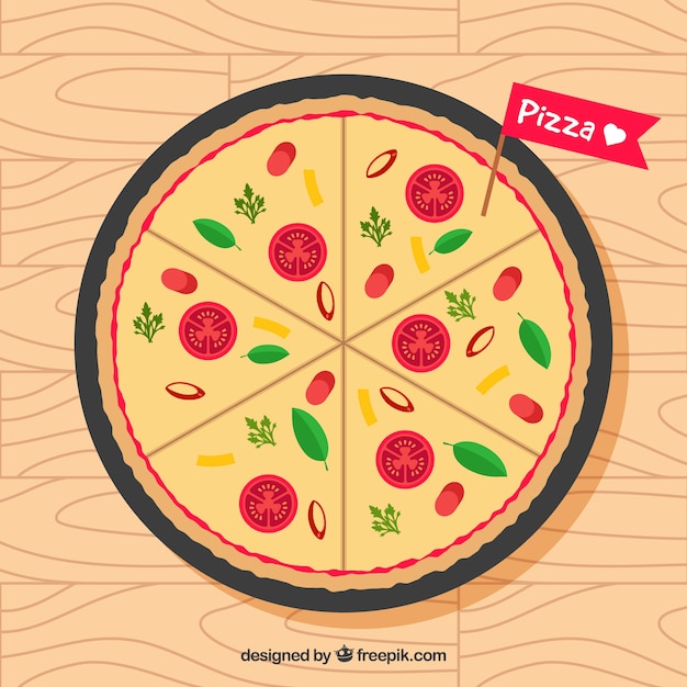 Fondo de pizza con tomate y queso en diseño plano