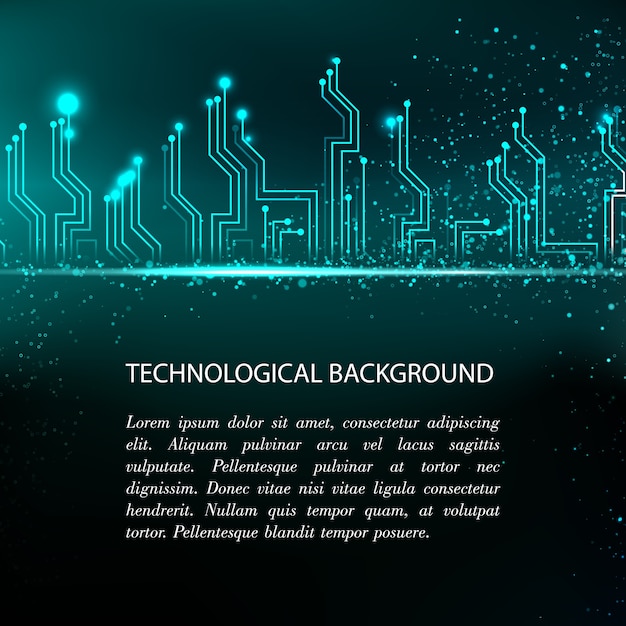 Fondo de placa de circuito con electrónica azul y plantilla de texto de muestra