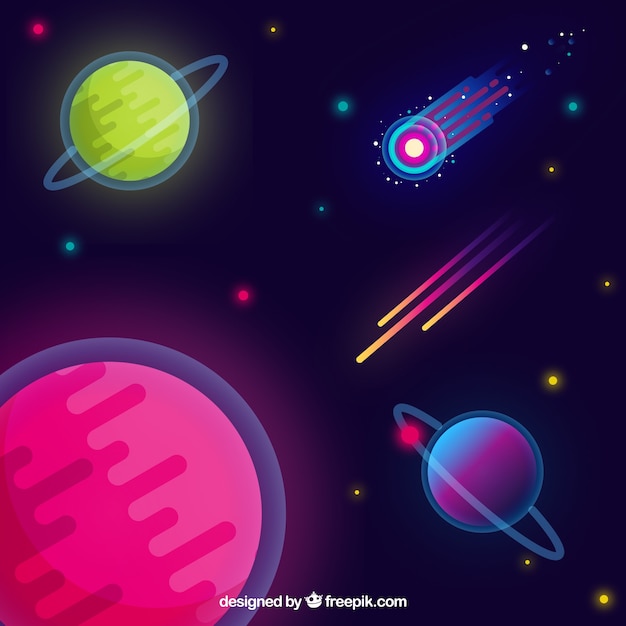 Vector gratuito fondo de planetas de colores en diseño plano