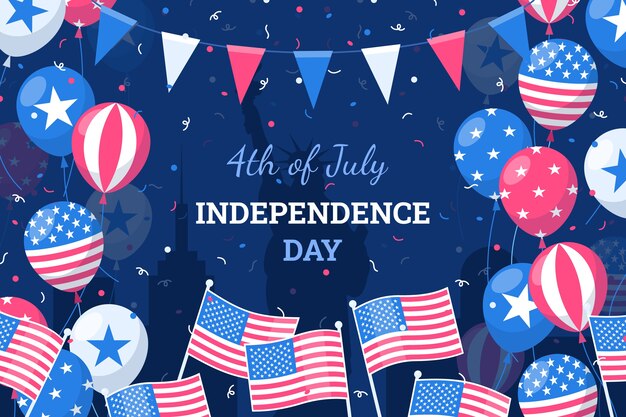 Fondo plano del 4 de julio con banderas y globos
