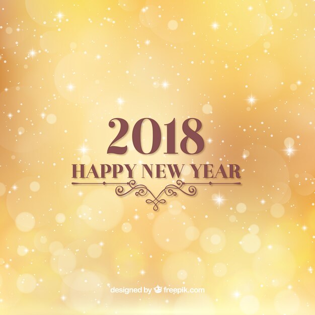Fondo plano de año nuevo 2018 en amarillo