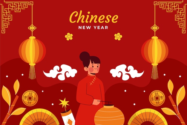Fondo plano del año nuevo chino