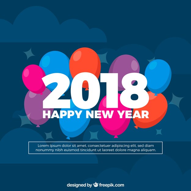 Fondo plano de año nuevo con globos