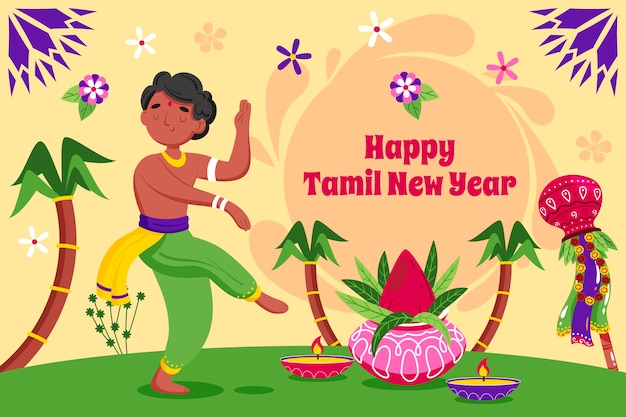 Vector gratuito fondo plano de año nuevo tamil