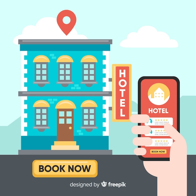 Fondo plano aplicación reserva de hotel