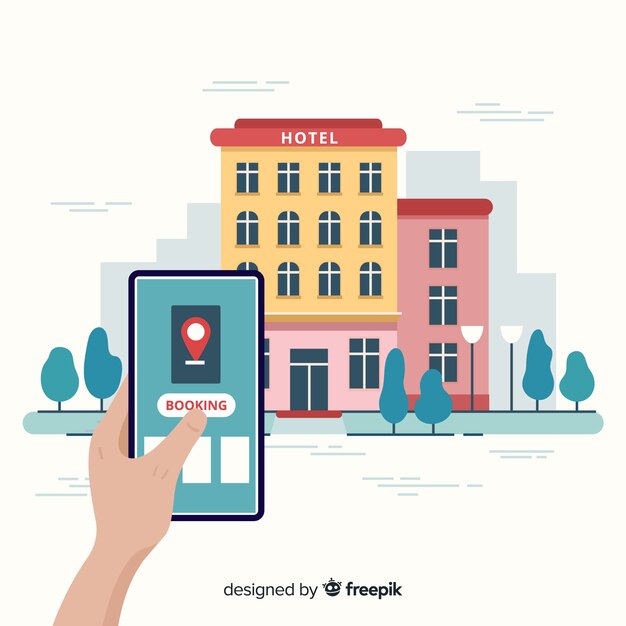 Fondo plano aplicación reserva de hotel