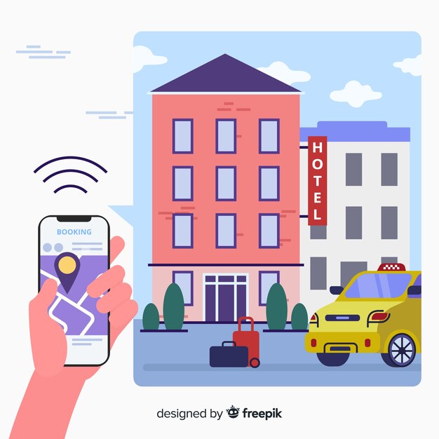 Fondo plano aplicación reserva de hotel