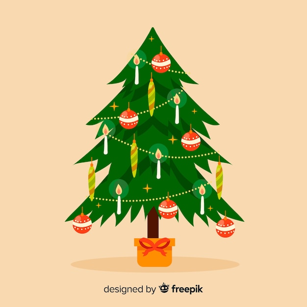 Fondo plano árbol de navidad con velas